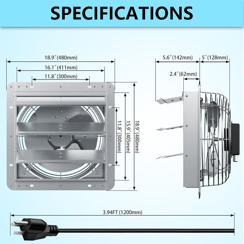 BowLift | 16 inch Industrial Ventilation Extractor Shutter Exhaust Fan For Greenhouse Shed Shop Garage