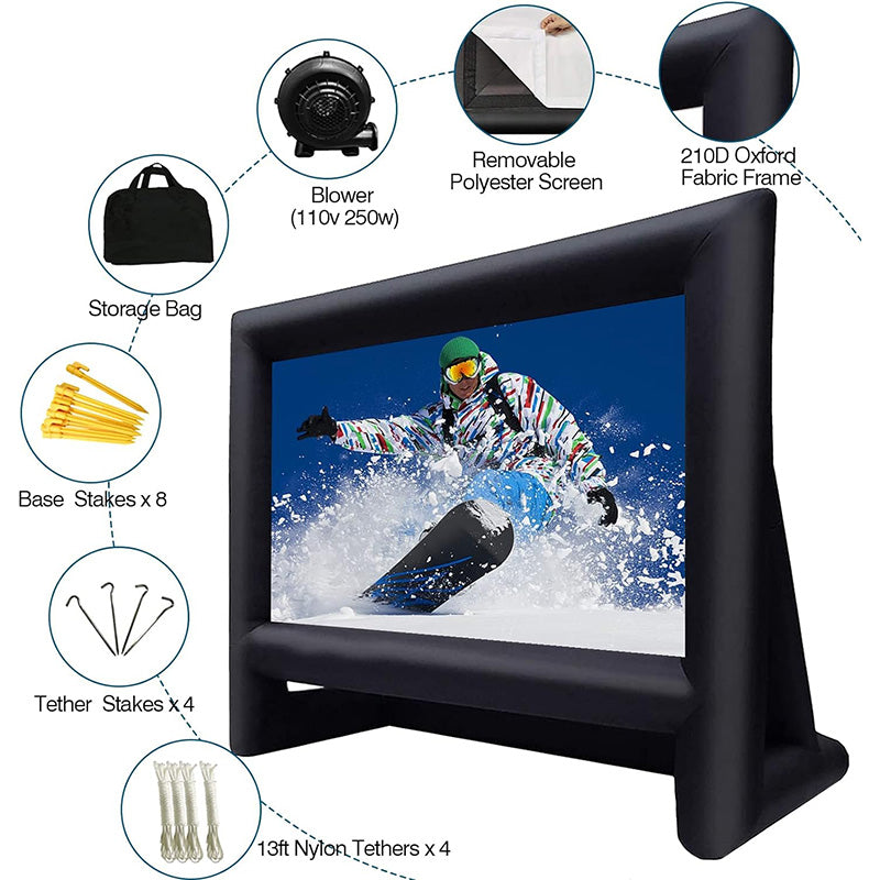 BowLift | 16ft Projector Screen with Air Blower Storage Bag Front/Rear Projection Blow Up Screen Inflatable Movie Screen Outdoor for Backyard Movie Night, Theme Parties, Celebrations