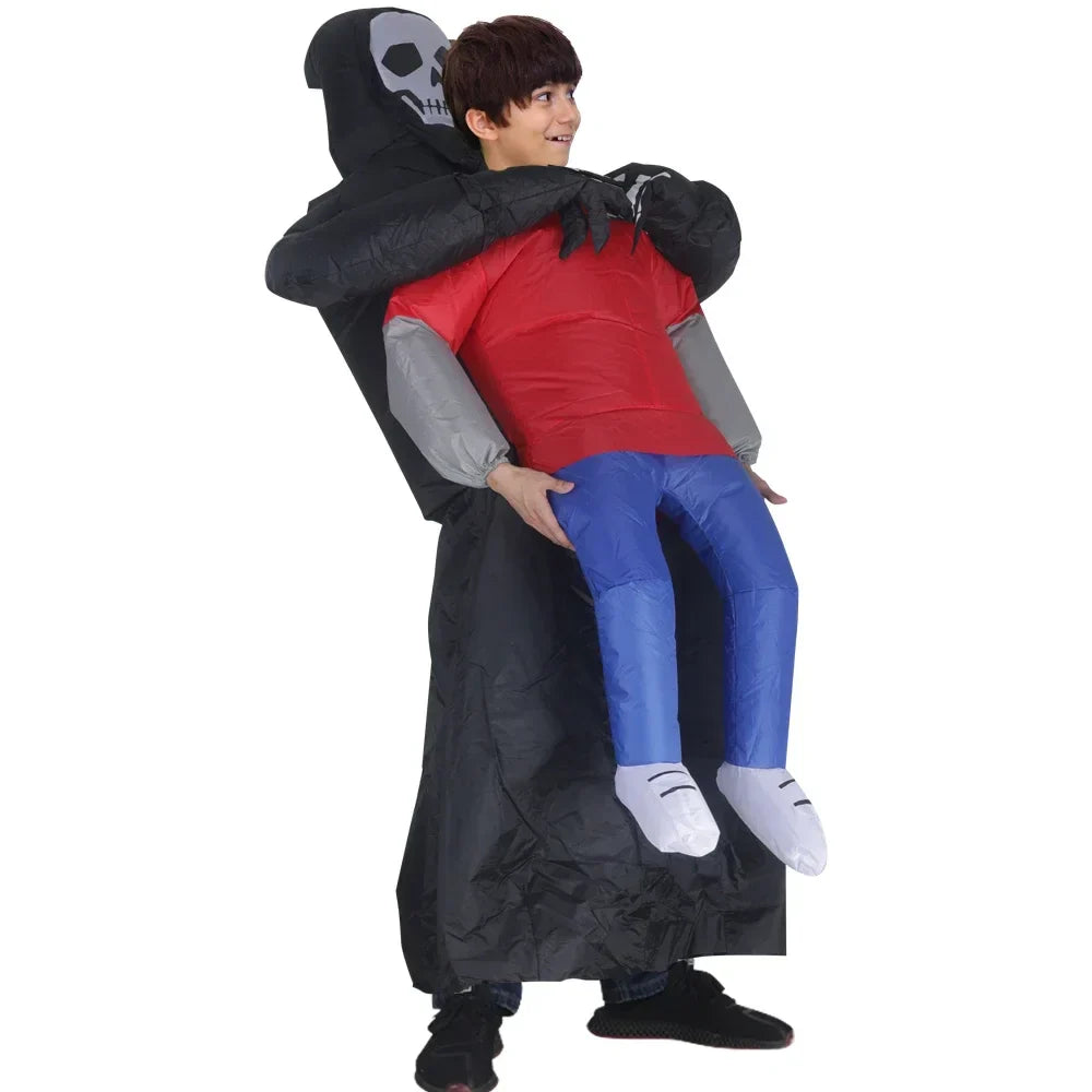 BowLift | Inflatable Ghost Costume with Black Robe and Mask – Halloween Unisex Outfit