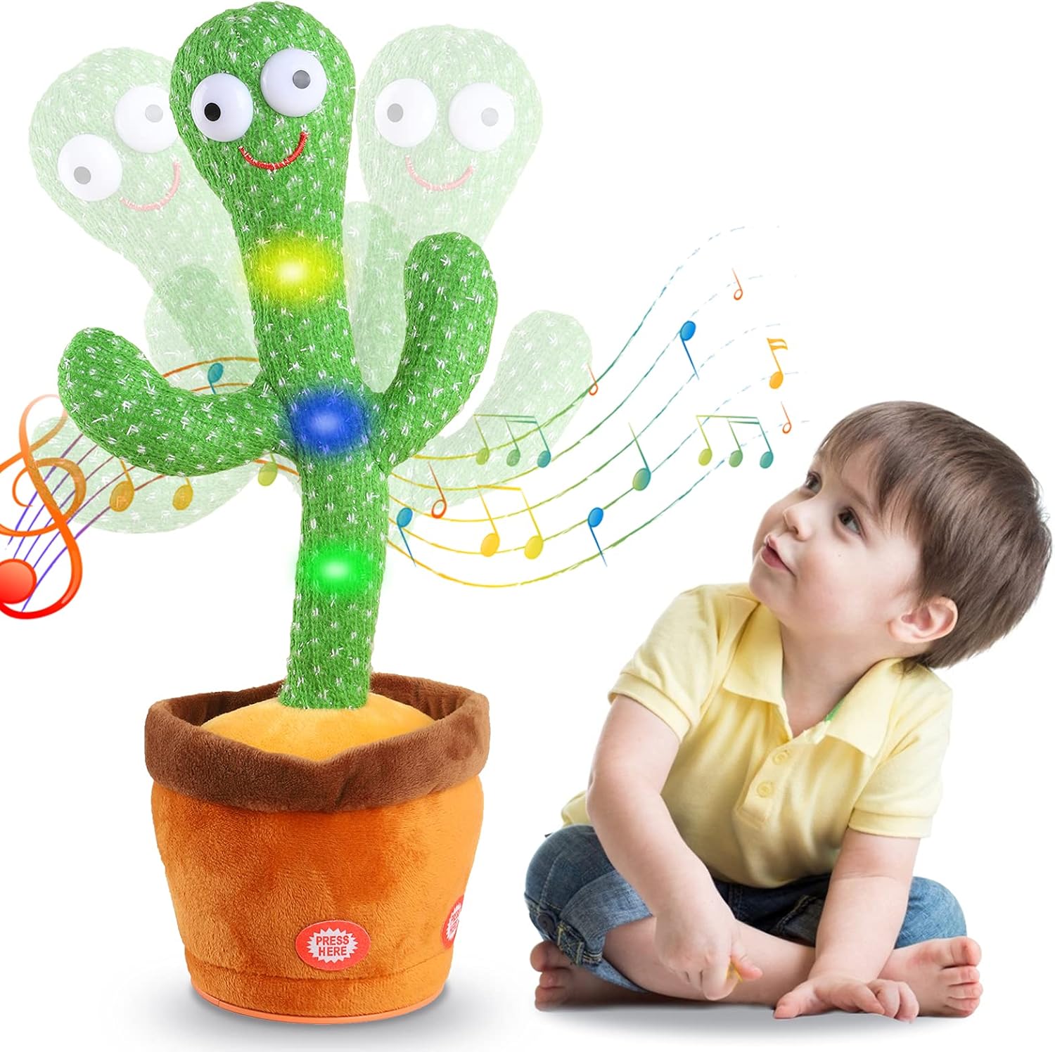 BowLift | Interactive Plush Cactus Toy for Kids with Music and Lights, Ideal Interactive Toy for a 3-Year-Old