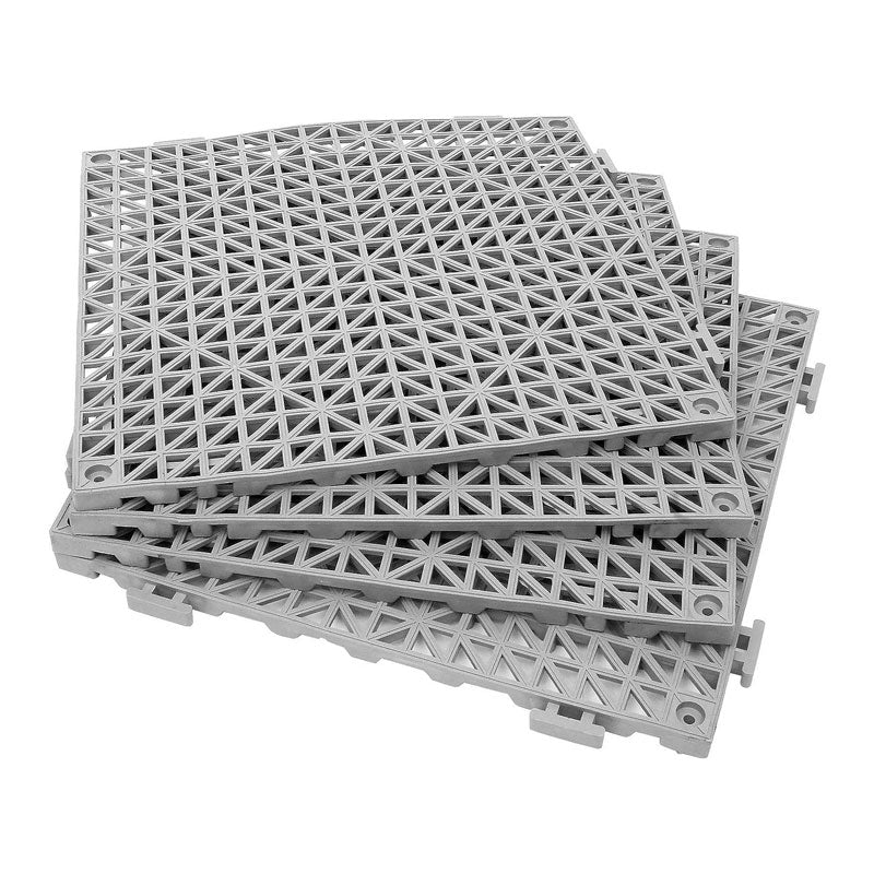 BowLift | 12" x 12" Interlocking Rubber Bathroom Floor Tiles, Interlocking Mats 12 Pack For Deck, Pool, Patio, Balcony, Shower, Kitchen, Yard (Gray)