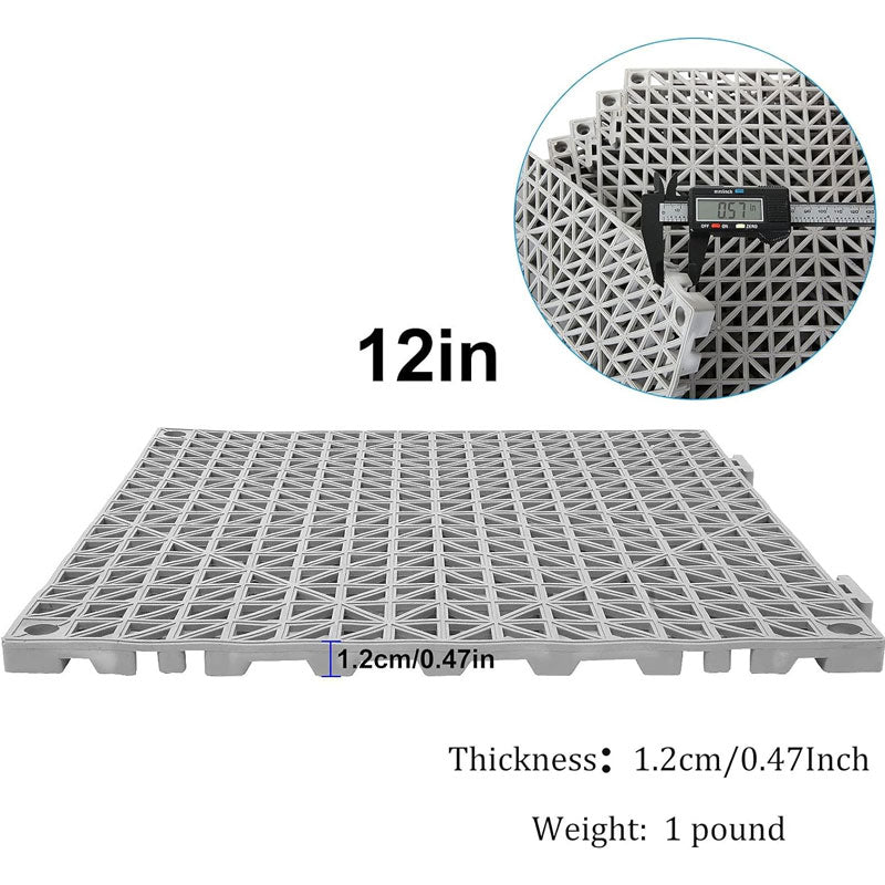 BowLift | 12" x 12" Interlocking Rubber Bathroom Floor Tiles, Interlocking Mats 12 Pack For Deck, Pool, Patio, Balcony, Shower, Kitchen, Yard (Gray)