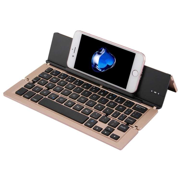 BowLift | F18 Ultra-slim Rechargeable Portable 58 Key Bluetooth Wireless Keyboard with Holder (Gold)