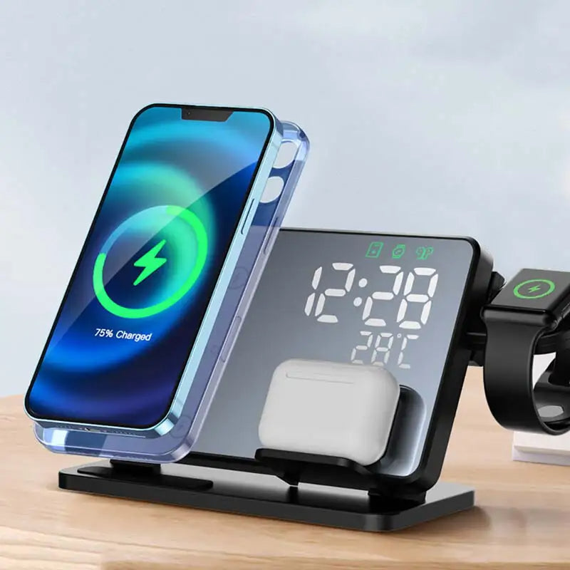 BowLift | 3-in-1 Quick Charge Station | Premium Wireless Fast Charging Docking Station with Alarm Clock | for Apple iPhone, Watch & AirPods