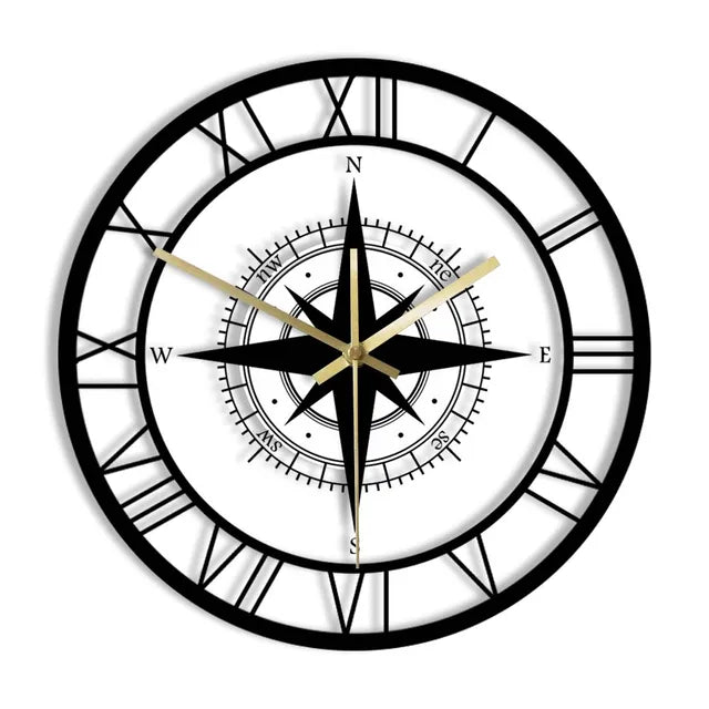 BowLift | Decorative Silent Wall Clock with Acrylic Compass – Modern Nautical Design