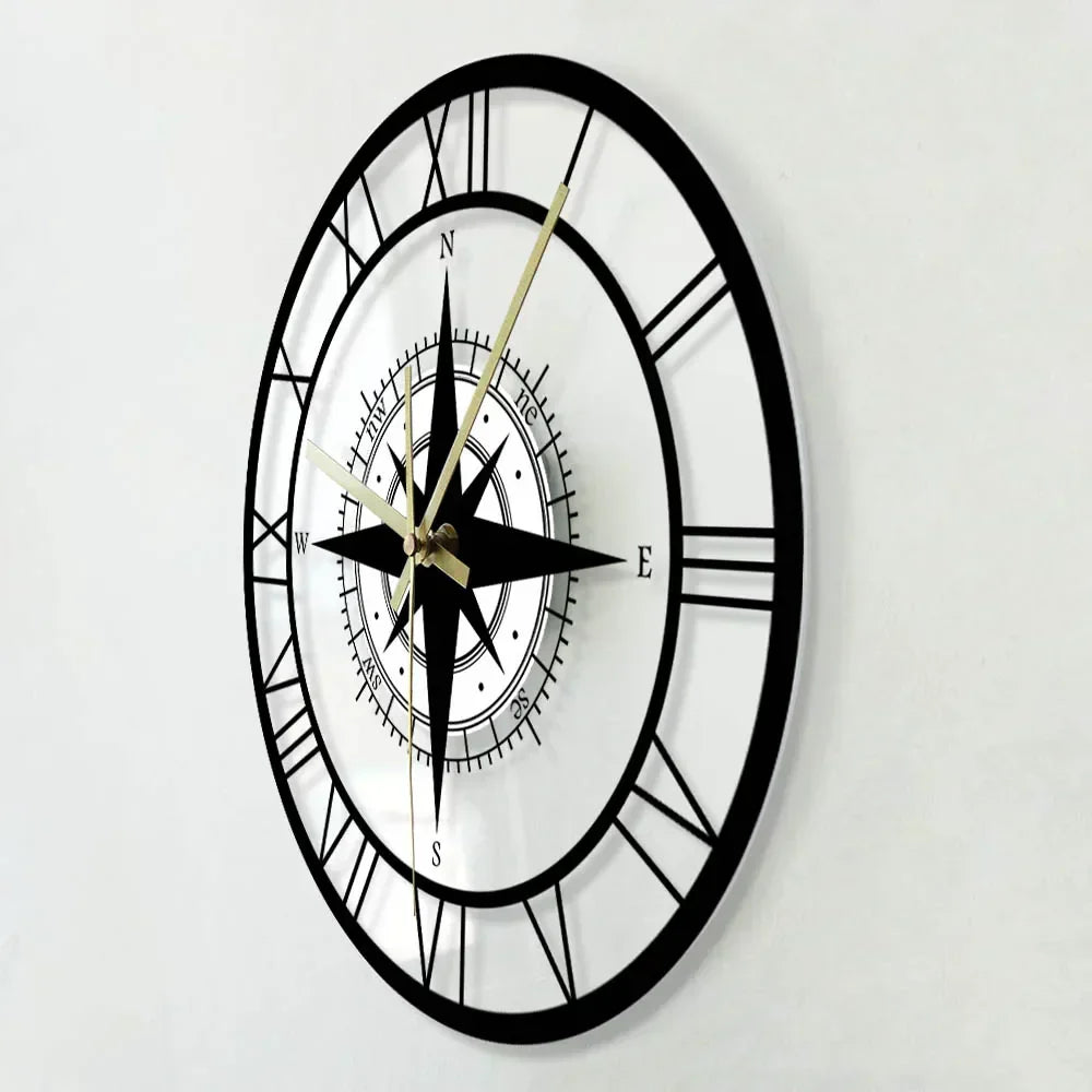 BowLift | Decorative Silent Wall Clock with Acrylic Compass – Modern Nautical Design