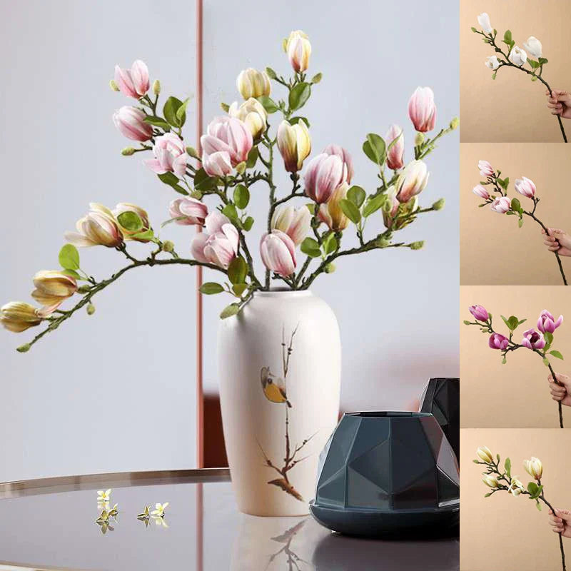 BowLift | GraceBloom | Artificial Magnolia Branches – Realistic Silk Flower Stems for Home Décor