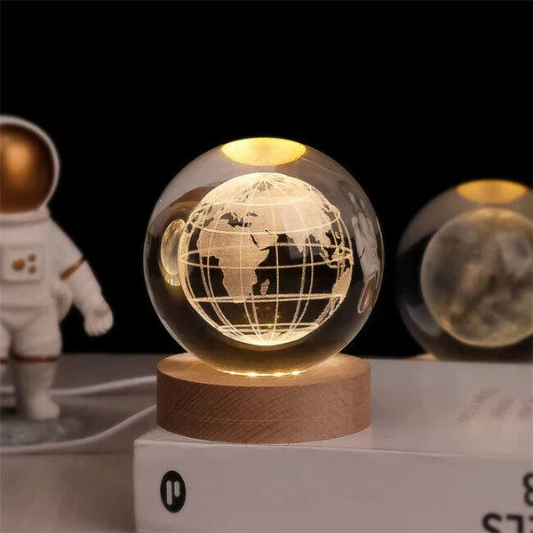 BowLift | AstroGlobe 3D Lamp – Spherical Wooden Table Lamp with Warm LED Light and Planet Design