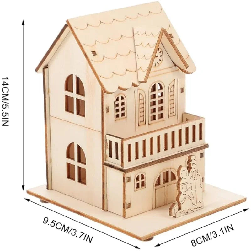 BowLift | Houten Kerstdorp Huisje met LED Verlichting – DIY Kerstdecoratie met Batterijen