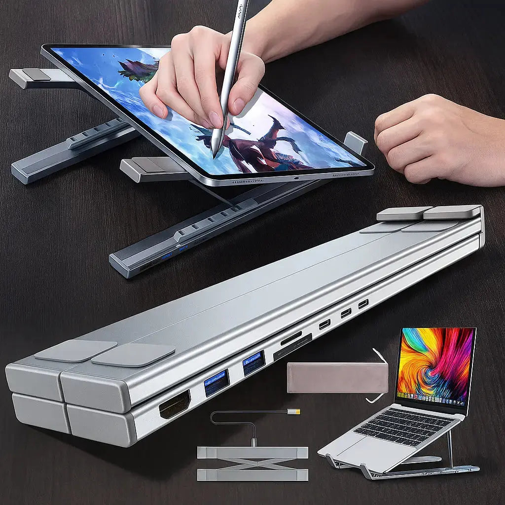 BowLift | Foldable laptop stand with 8-in-1 hub – For tech enthusiasts & fast charging fans