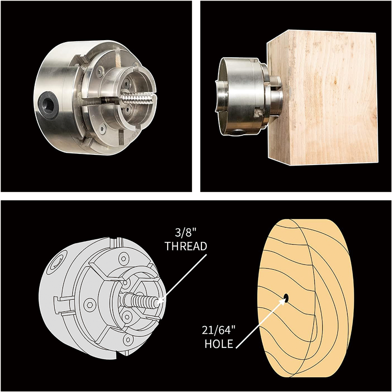 BowLift | Wood Lathe Chuck Set 4 Inch,Nickel Plated Self-Centering 4 Jaw Wood Turning Chuck, 3/4"x16TPI Adapter