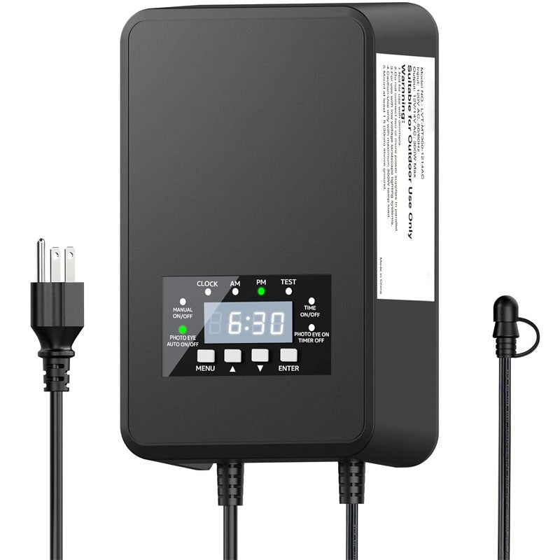 BowLift | 120W Lighting Safety Transformer with Timer and Photocell Sensor Waterproof  for Spotlight Pathway Lightst