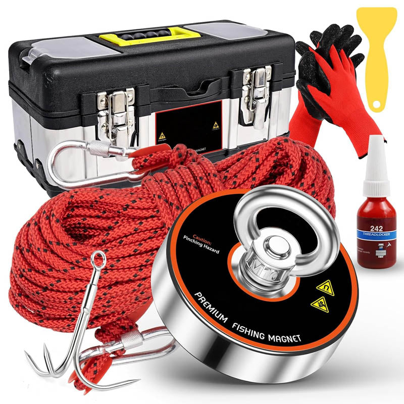 BowLift | Magnet Fishing Kit 700 lbs Pulling with Heavy Duty 65FT Rope Grappling Hook Waterproof Case Gloves Threadlocker Eye Bolt