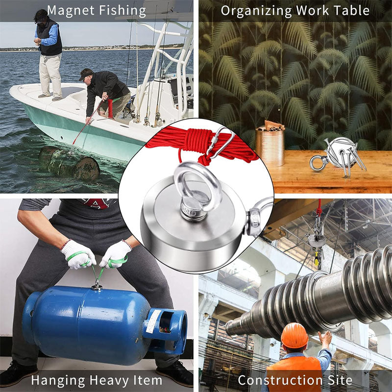 BowLift | Magnet Fishing Kit Strong 1300Lbs Pulling with 65ft Rope 2.95" Rare Earth Magnets with 2 Countersunk Hole for Magnetic Fishing and River Lake Hunting
