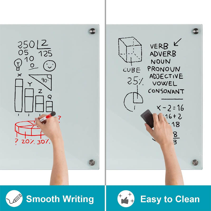 BowLift | Magnetic Glass Whiteboard 36"x24" Glass Dry Erase Board Large Glass Board for Wall White