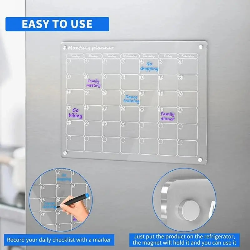 BowLift | Magnetic Acrylic Calendar — Transparent Planner for Kitchen and Household
