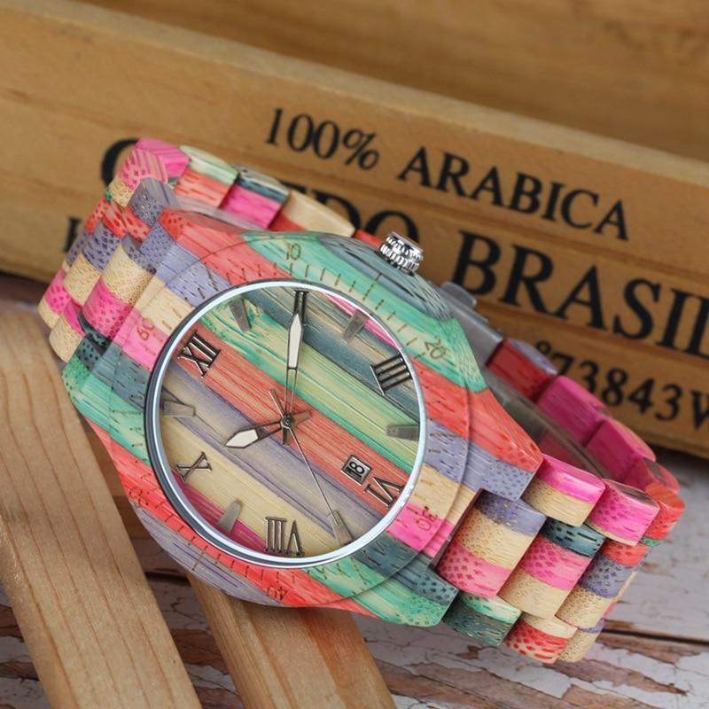 BowLift | Men Women Fashion Colorful Wood Bamboo Watch Quartz Analog Handmade Full Wooden Bracelet Luxury Wristwatches  Gifts for Lovers