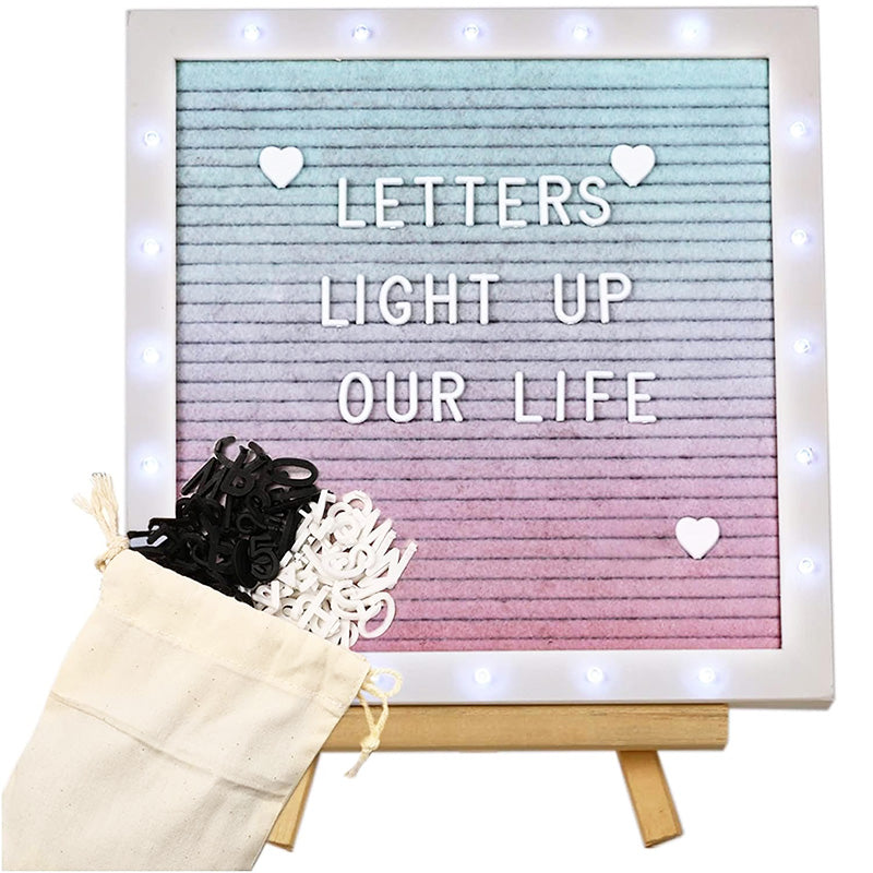 BowLift | 10in × 10in Message Board LED Gradient Felt Letter Board Sign Lights for Valentine's Day Birthday Gifts Baby Showers Wedding Party Decor