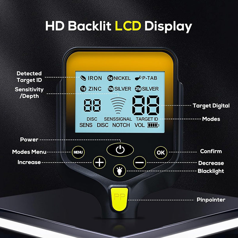 BowLift | 10" IP68 Coil Metal Detector Professional Higher Accuracy Metal Detector with LCD Display Retractable Foldable