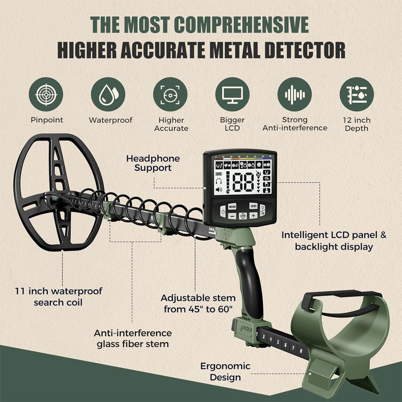 BowLift | 12" IP68 Coil Metal Detectors  Pinpoint Metal Detector Waterproof Gold and Silver New Advanced DSP Chip