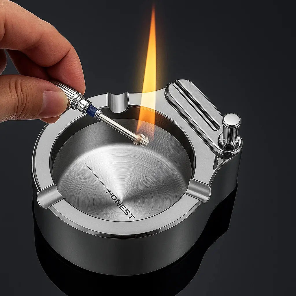 BowLift | Metal ashtray with stick lighter – Elegant & refillable