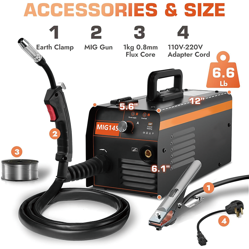 BowLift | 145Amp MIG Welder,110V/220V Flux Core Welder Dual Voltage Gasless MIG Welding Machine IGBT Inverter Portable Welder Machine,Welding Machine 3 in 1