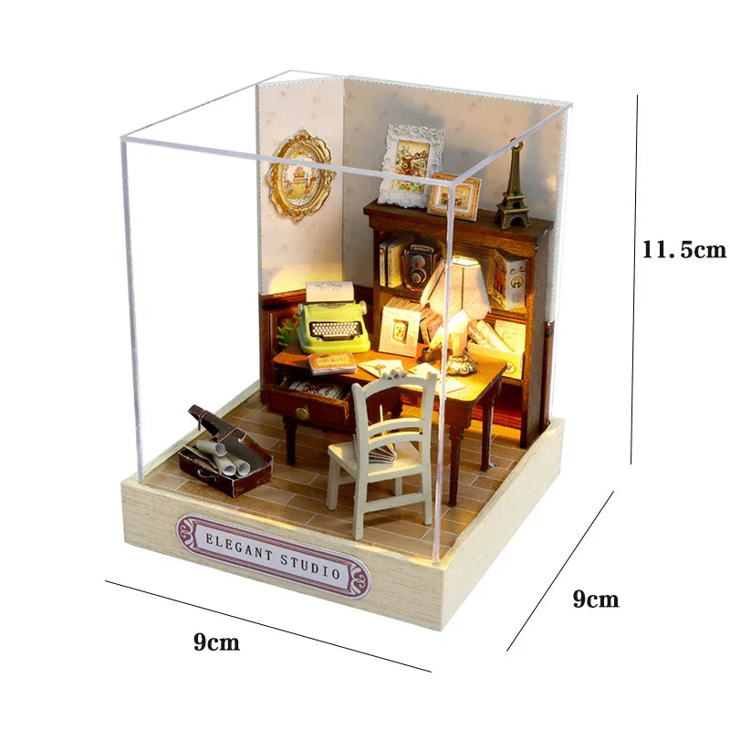 BowLift | Miniatuur Houten Poppenhuis – Creatieve Bouwset met LED-Verlichting & Meubels