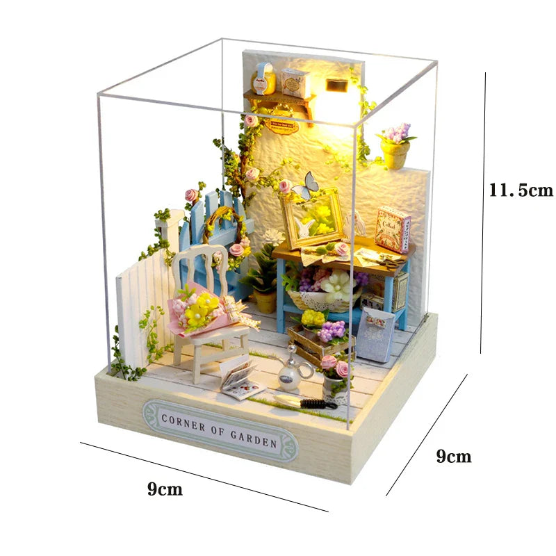 BowLift | Miniatuur Houten Poppenhuis – Creatieve Bouwset met LED-Verlichting & Meubels