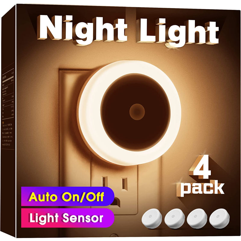 BowLift | Night lights plug into the wall [4Pack], night light with light sensors, LED night light for the children's room, baby night light, bathroom night light, stair lights, hallway light