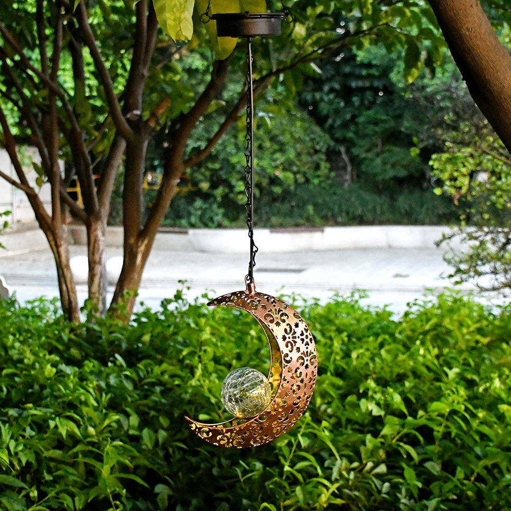 Solar Hanging Light Outdoor Waterproof Garden Projection Lamp, Iron Hollow Atmosphere Night Light