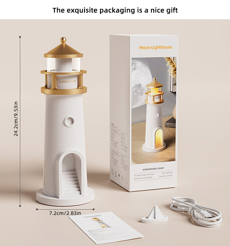 Moonlight Lighthouse Projection Lamp Ambient Night Light Bluetooth Speaker Remote Motion-Sensing Table Lamp