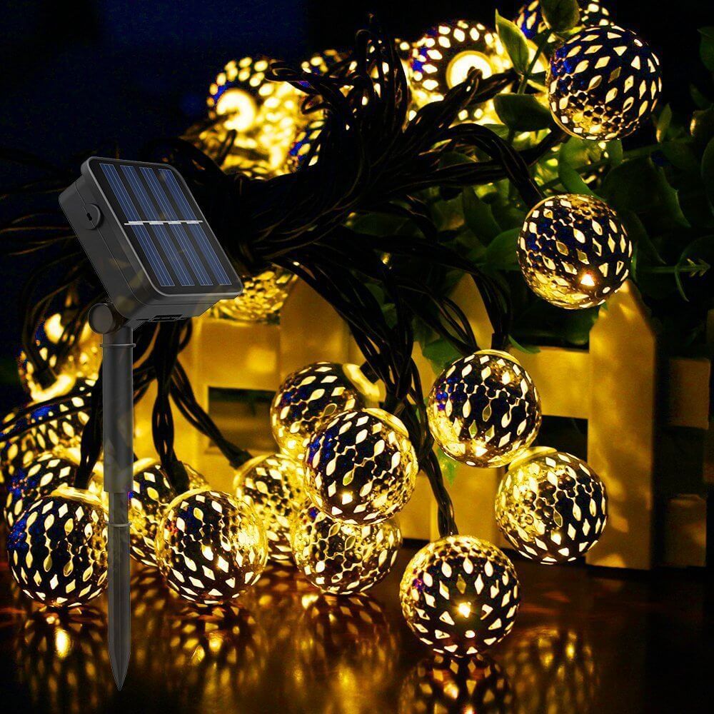 BowLift | Solar String Lights Moroccan Balls Colorful LED Christmas Lights Iron Balls Decoration Outdoor String Lights