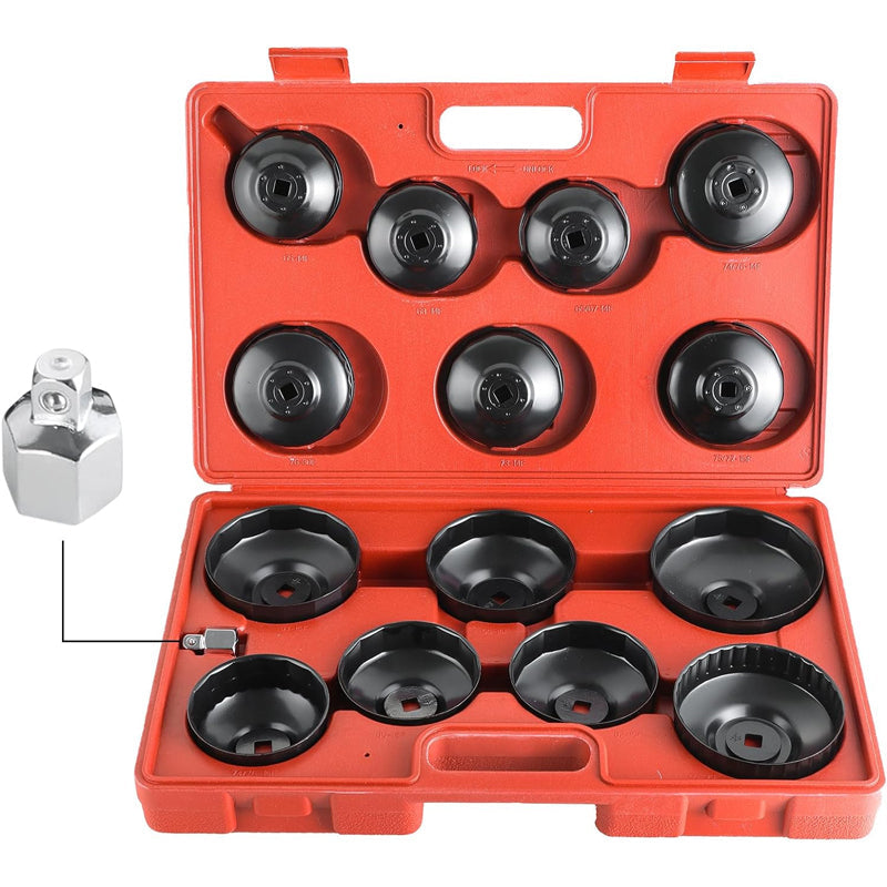 BowLift | 15Pcs Oil Filter Cap Wrench Tool | Universal Cup Type Oil Filter Socket Removal Set 3/8 Inch Drive Oil Canister Socket Service Kit With 1/2 Inch Adaptor