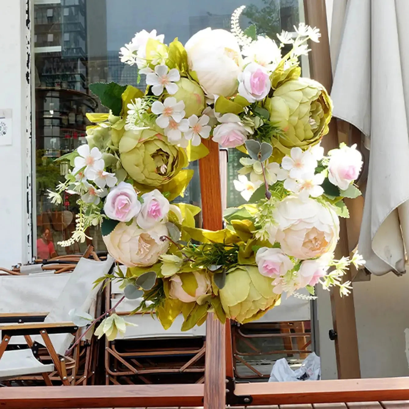 BowLift | AutumnGlow Autumn Wreath - Artificial Wreath with Realistic Peonies for Outdoors
