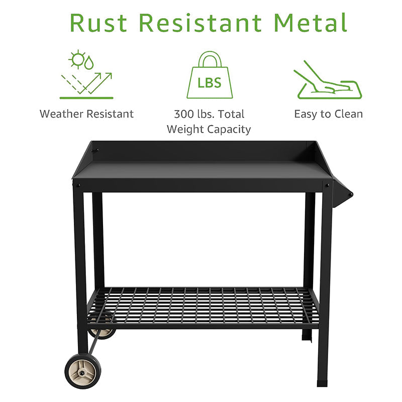 BowLift | Weatherproof Metal Potting Bench with Wheels Planting Table Gardening Work Benches for Outside