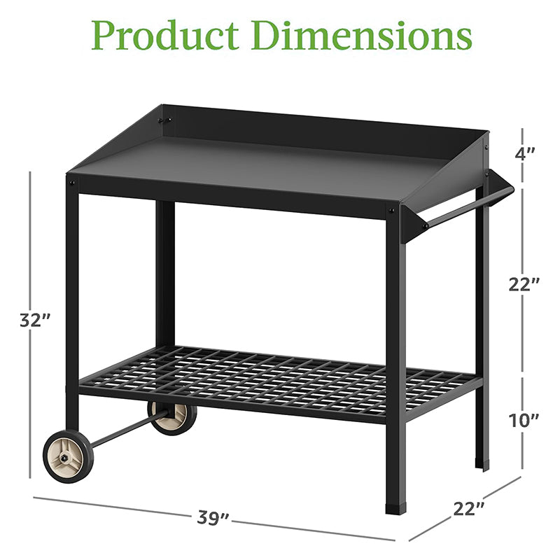 BowLift | Weatherproof Metal Potting Bench with Wheels Planting Table Gardening Work Benches for Outside