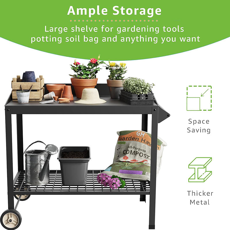 BowLift | Weatherproof Metal Potting Bench with Wheels Planting Table Gardening Work Benches for Outside