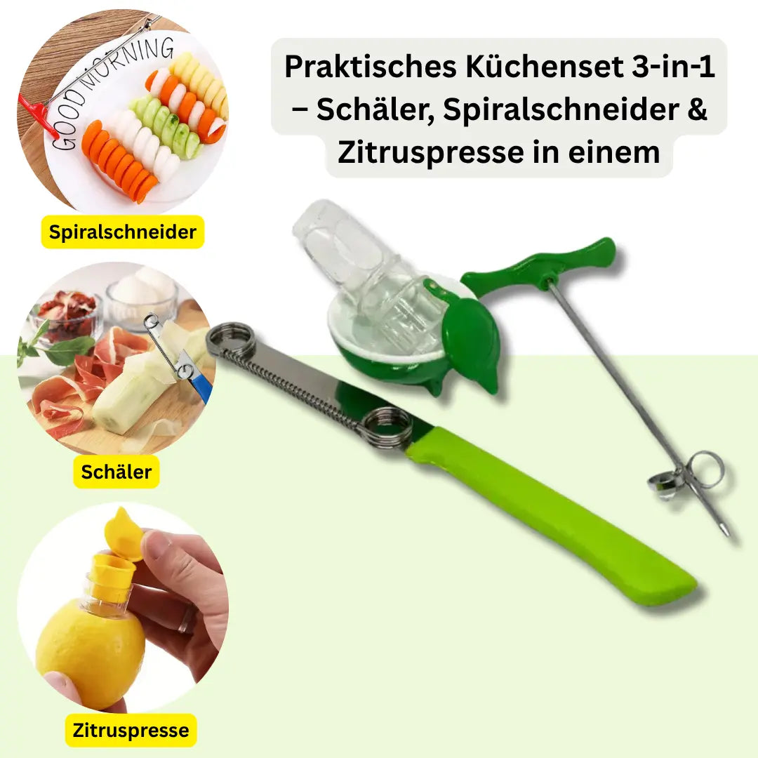 BowLift | Practical Kitchen Set 3-in-1 – Peeler, Spiral Cutter & Citrus Juicer in one