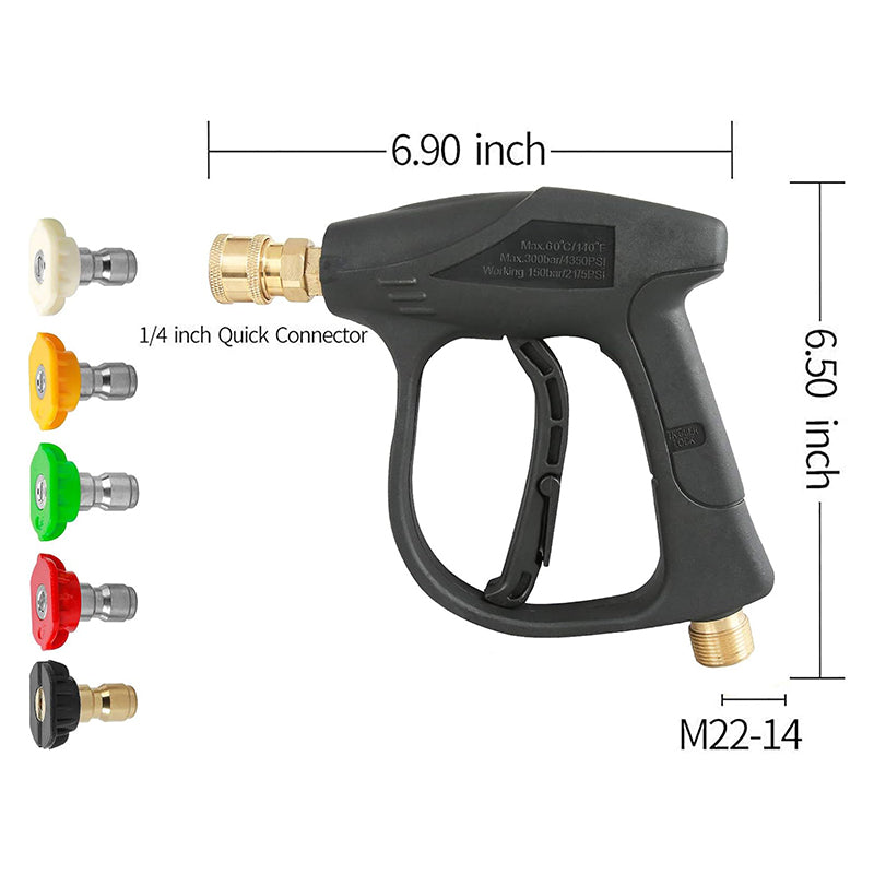 BowLift | Stainless Steel High Pressure Washer Gun 3000 PSI Max with 5 Color Quick Connect Nozzles M22 Hose Connector