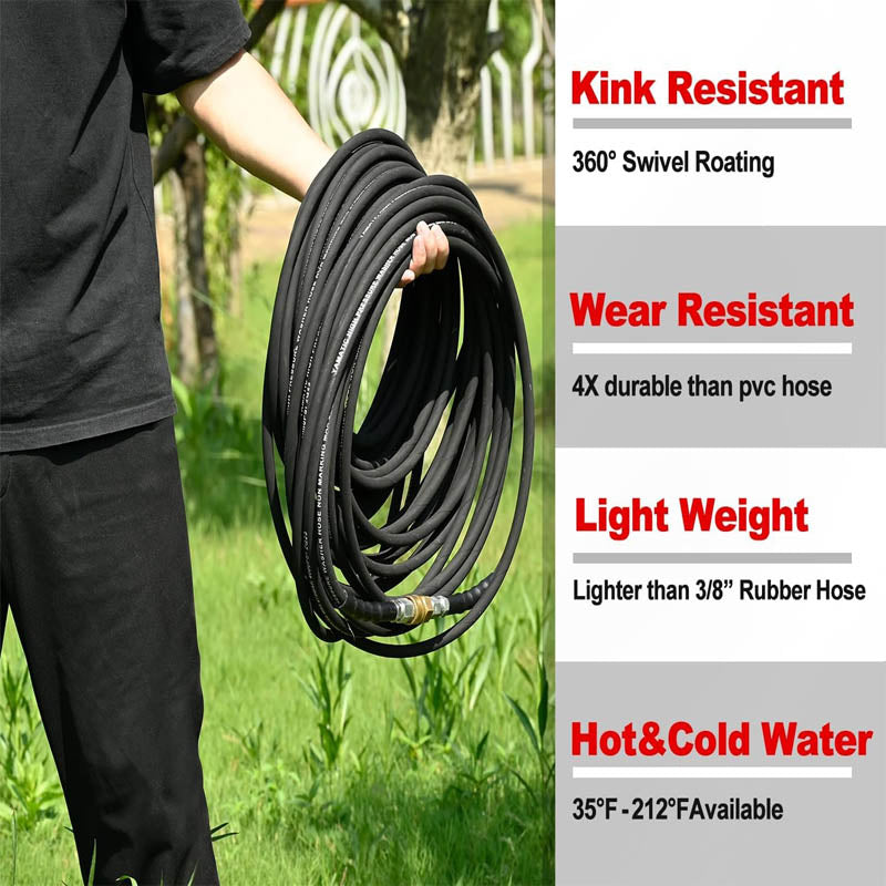 BowLift | 1/4" Pressure Washer Hose 50FT Max 212°F with Swivel Quick Connect 4000 PSI Commercial Grade Steel Wire Braided Kink Resistant