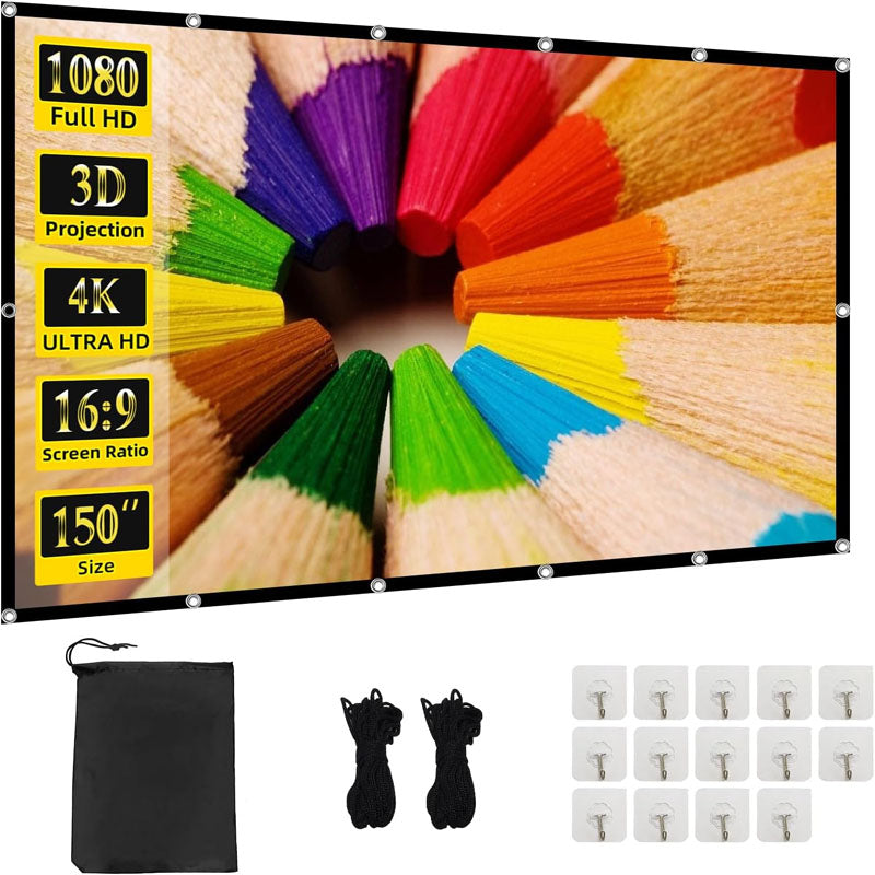 BowLift | 150 inch Projector Screen 16:9 HD Rear Front Movies Screen Indoor Outdoor Washable Anti-Crease