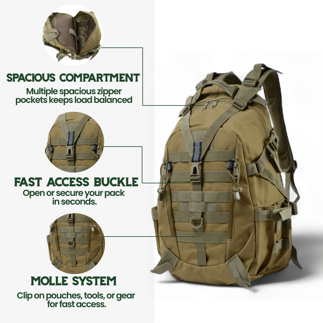 BowLift | 40L Outdoor Backpack with MOLLE System & Waterproof Military Construction