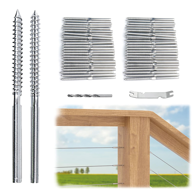 BowLift | 120Pack 1/8" Cable Railing Swage Threaded Stud Tension End Fitting Terminal,T316 Stainless Steel,for Wood/Metal Post