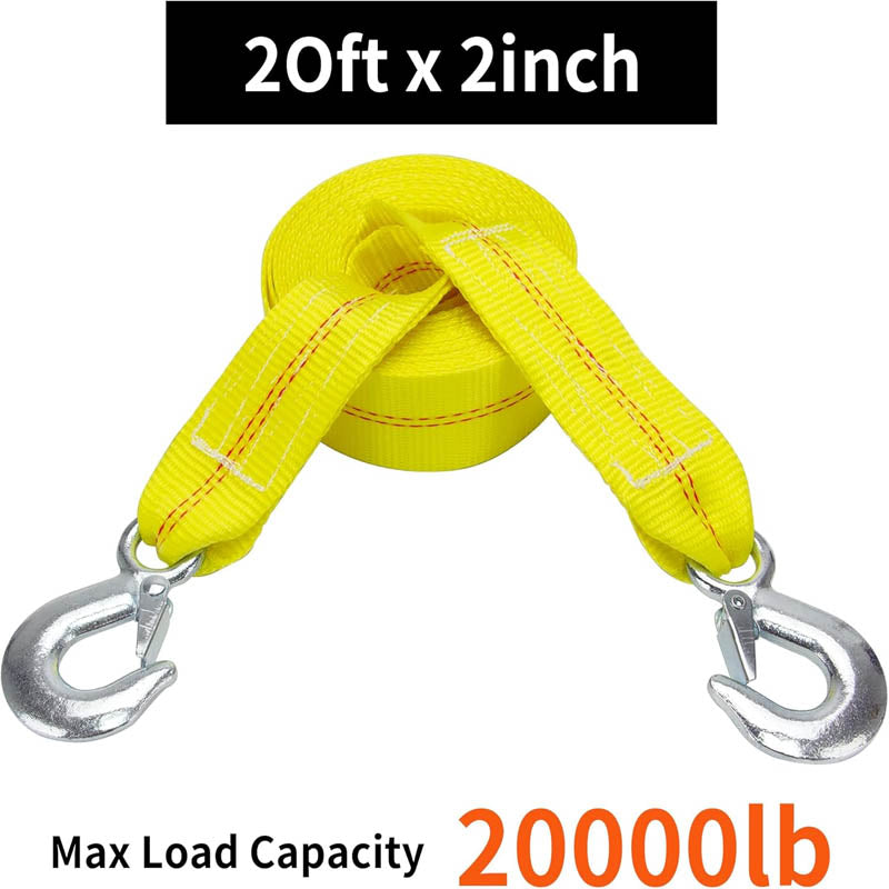 BowLift | Recovery Straps  ATV Car Tow Strap with Hooks 2"x20' 20,000 lbs, with Safety Hooks for Car Truck Jeep ATV SUV