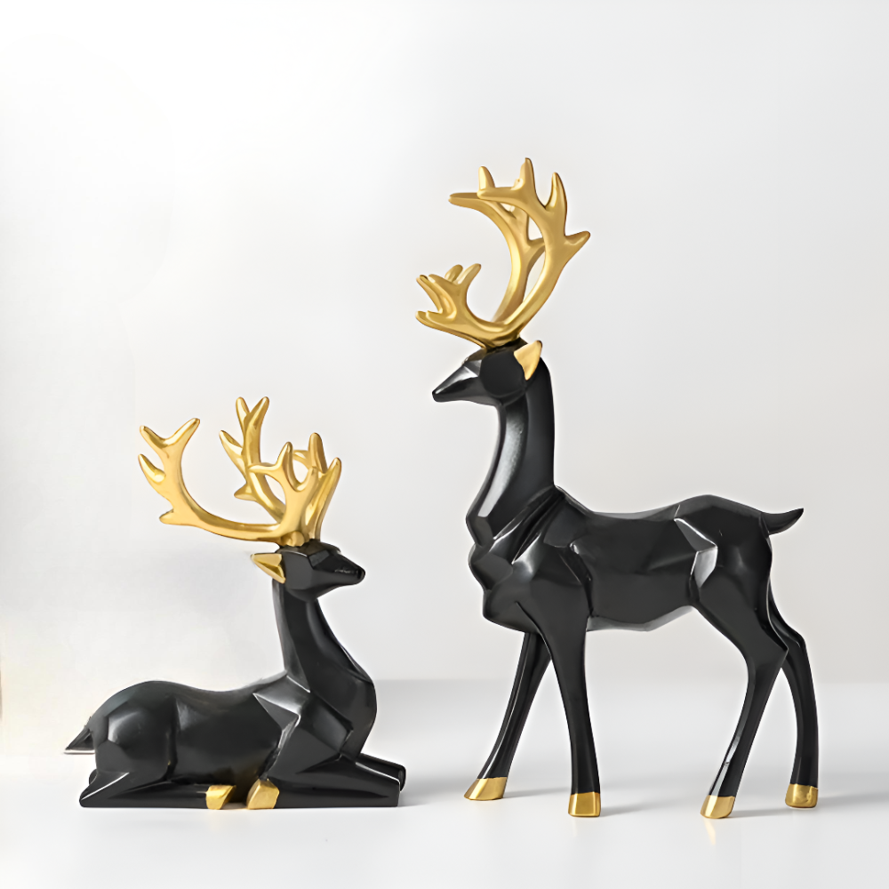 BowLift | Geometric Reindeer Figurine Set – Modern 2-piece Resin Decoration