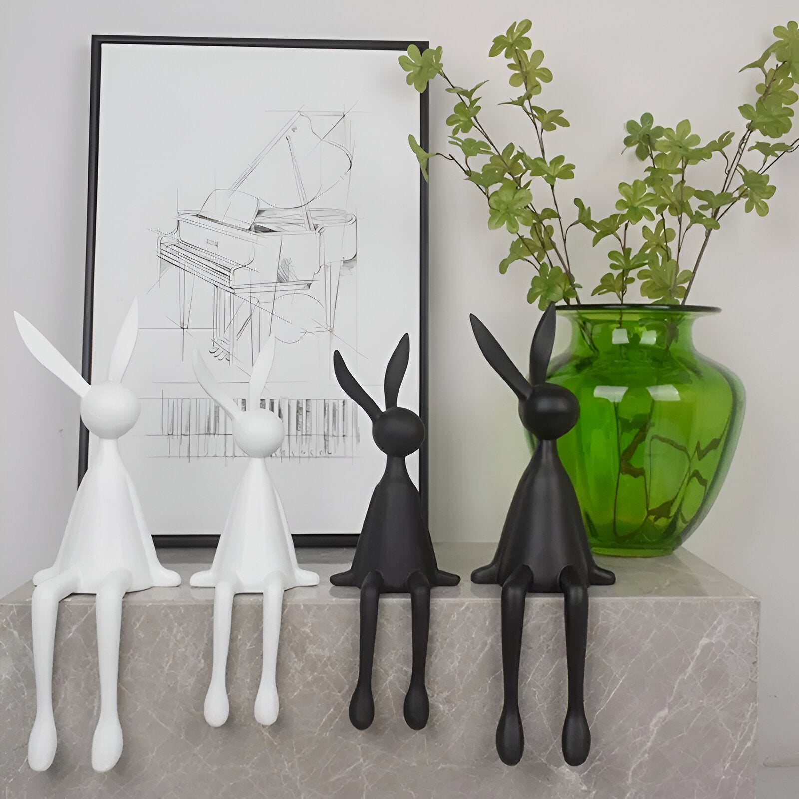 BowLift | ResinLux | Modern Resin Easter Bunny – Black, White, or Blue Sitting Rabbit Decoration