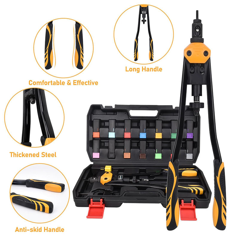BowLift | 16'' Rivet Nut Tool Kit Rivnut Hand Tool Set with 15PCS Metric & Inch Mandrels M3 to M12, 6-32 to 1/2-13 and 300PCS Rivet Nuts Assortment