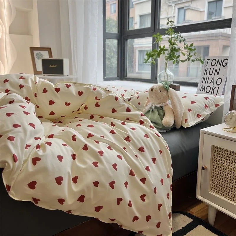 BowLift | CozyLove | Twin, Full & Queen Duvet Cover Set – Soft Korean-Style Bedding with Heart Design