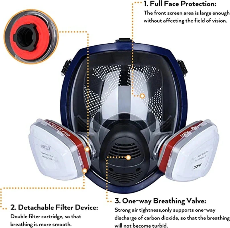 BowLift | Full Face Respirator Mask with Anti-Fog Lens and Industrial Gas Filters