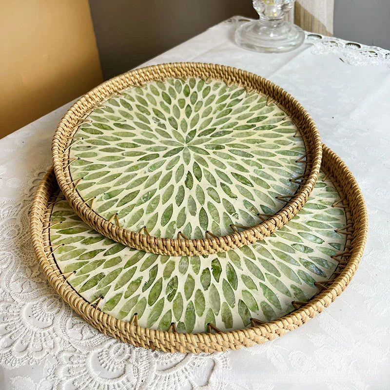 BowLift | Lotus Leaf Rattan & Shell Fruit Bowl Tray